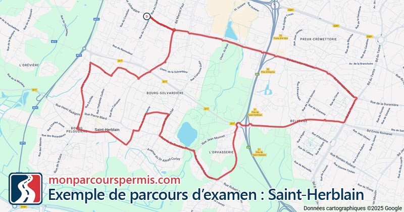 Carte des parcours d’examen du permis de conduire à Saint-Herblain