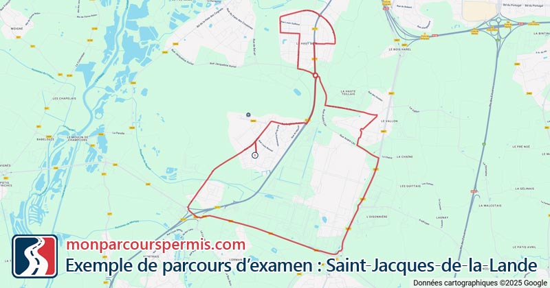 Carte des parcours d’examen du permis de conduire à Saint-Jacques-de-la-Lande