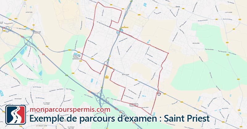 Carte des parcours d’examen du permis de conduire à Saint Priest