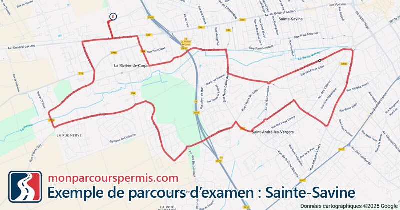 Carte des parcours d’examen du permis de conduire à Sainte-Savine