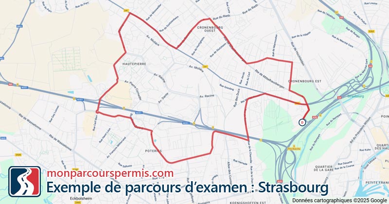 Carte des parcours d’examen du permis de conduire à Strasbourg