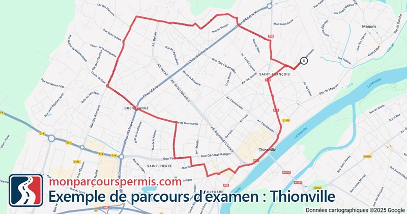Carte des parcours d’examen du permis de conduire à Thionville