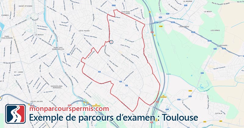 Carte des parcours d’examen du permis de conduire à Toulouse
