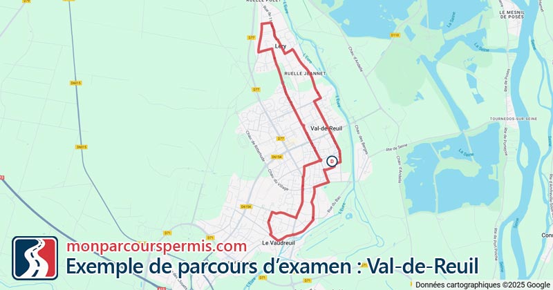Carte des parcours d’examen du permis de conduire à Val-de-Reuil