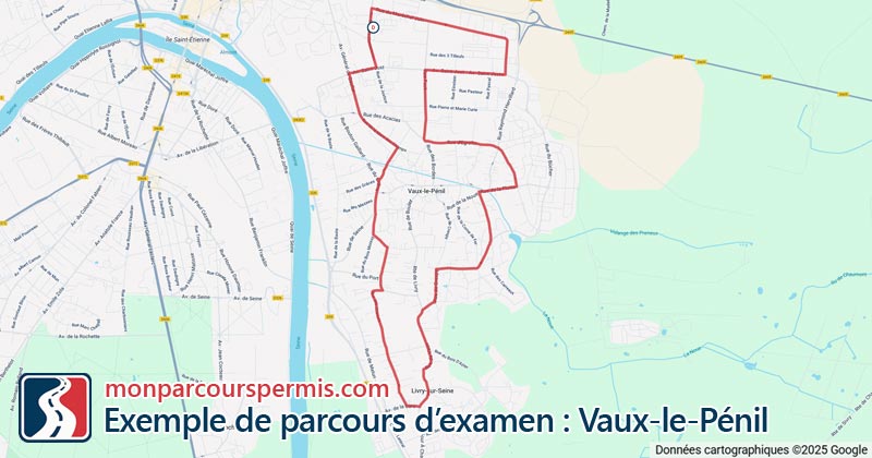 Carte des parcours d’examen du permis de conduire à Vaux-le-Pénil
