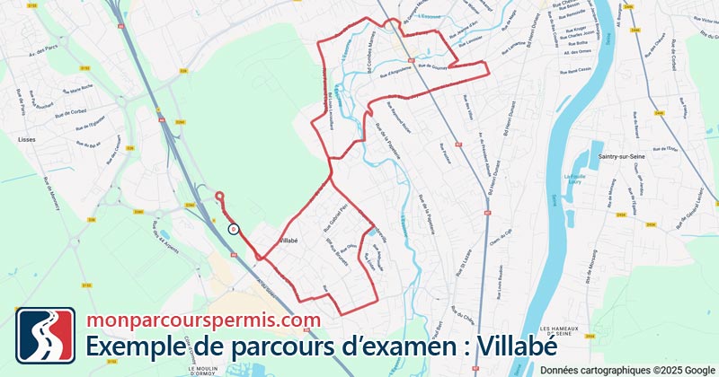 Carte des parcours d’examen du permis de conduire à Villabé