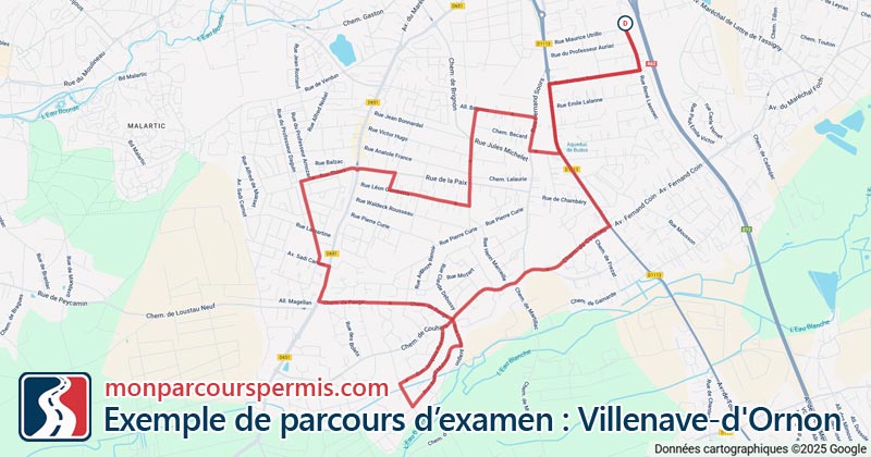 Carte des parcours d’examen du permis de conduire à Villenave-d'Ornon