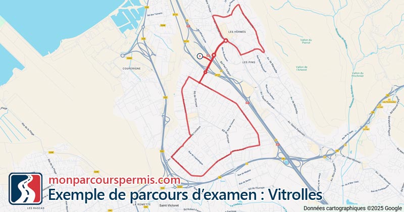 Carte des parcours d’examen du permis de conduire à Vitrolles