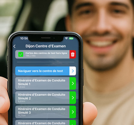 Application avec parcours d'examen du permis